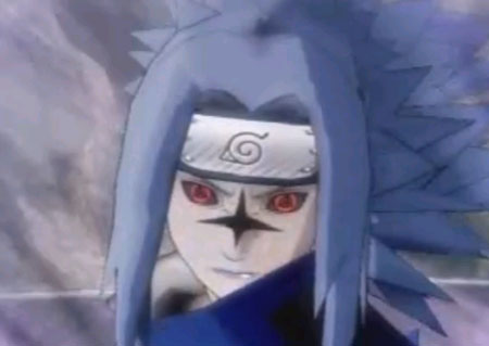 Curse Seal 2 Sasuke is klaar om zijn Chidori te gebruiken.